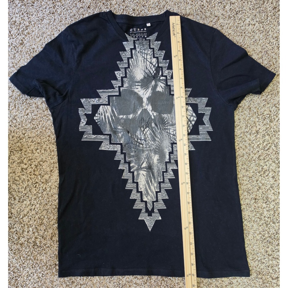 Men's Guess Los Angeles Mens Black Graphic Skull Palm Diamond T-Shirt Medium - Picture 6 of 11